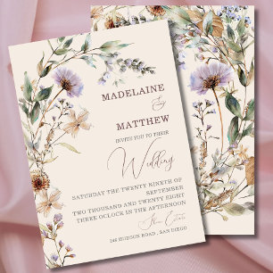 Wedding Wildflowers Cream Elegant Modern  Invitation