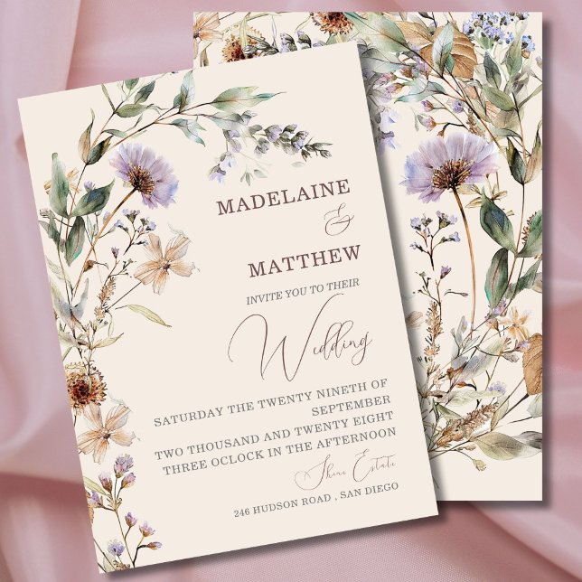 Wedding Wildflowers Cream Elegant Modern  Invitation (Creator Uploaded)