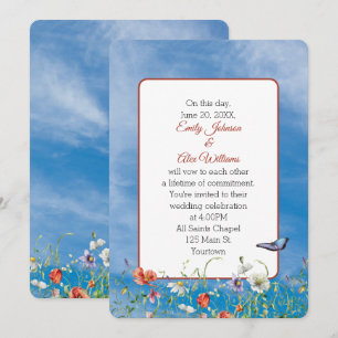 Wedding Wildflowers On Summer Sky Invitation