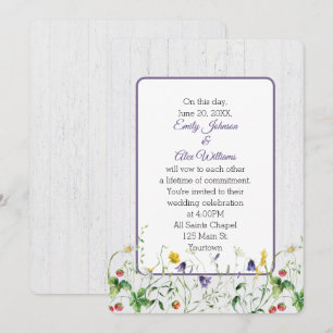 Wedding Wildflowers On Whitewashed Wood Invitation