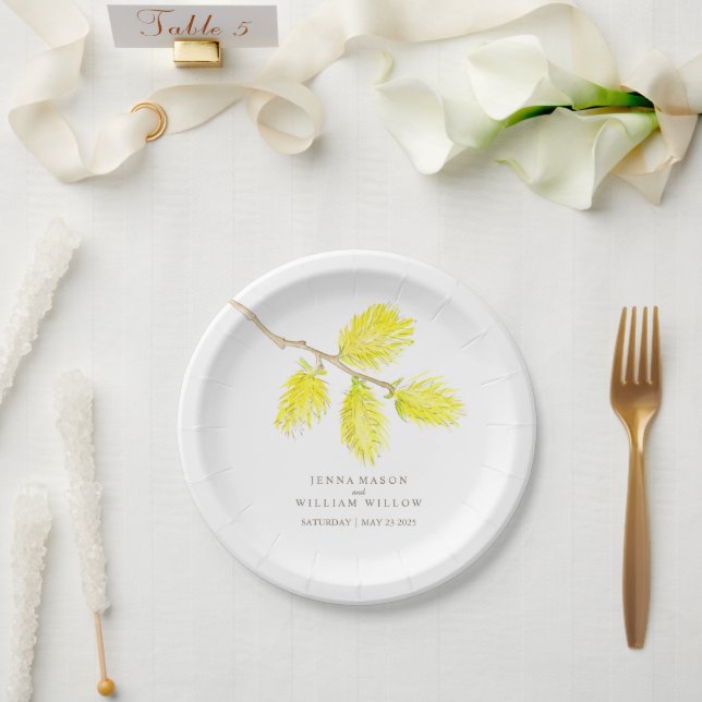 Wedding willow yellow catkins custom paper plate (Wedding)