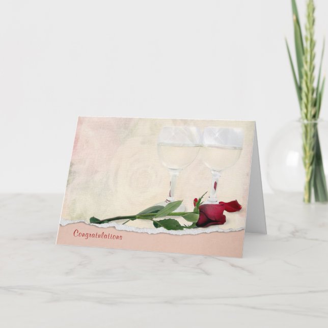 Wedding Wine and Rose Congratulations Card (Front)