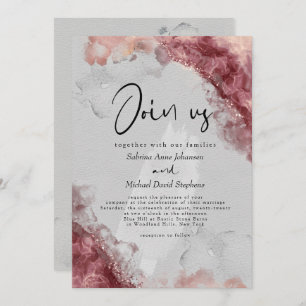 WEDDING Wine Berry Blush Alcohol Ink Invitation