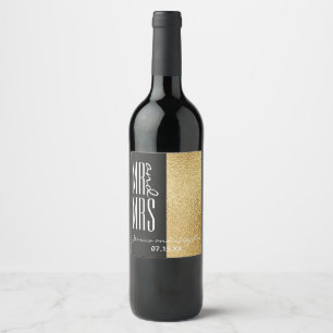 Wedding Wine Bottle Label Elegant Gold and Black