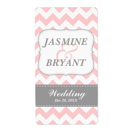 Wedding Wine Bottle Pink Chevron Pattern Favour Shipping Label