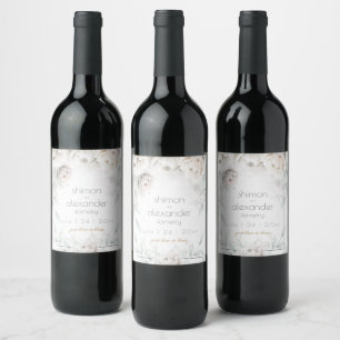 Wedding Wine    Elegant Alabaster Peonies Label
