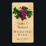Wedding Wine Elegant Vintage Purple Grapes Custom<br><div class="desc">Create your own, custom vintage-looking wedding wine bottle labels with this simple template. These elegant labels feature an antique cluster of purple grapes, recolored and brightened so they contrast nicely against the aged, slightly stained parchment background. The text reads [Your Names'] Wedding Wine, followed by your wedding date. All text...</div>