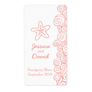 Wedding wine favours personalised label coral