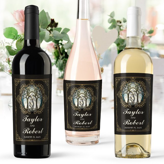 Wedding Wine Label Art Nouveau Stained Glass (Creator Uploaded)