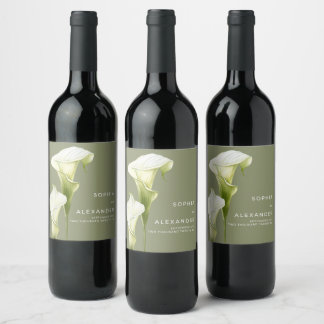 Wedding  Wine Label "Delicate Calla Lilies"