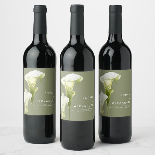 Wedding  Wine Label "Delicate Calla Lilies" (Bottles)