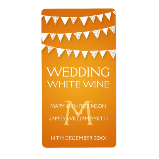 Wedding Wine Label Love Bunting Monogram Orange Shipping Label