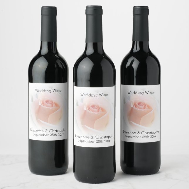 Wedding Wine Label Peach Pink Rosebud (Bottles)