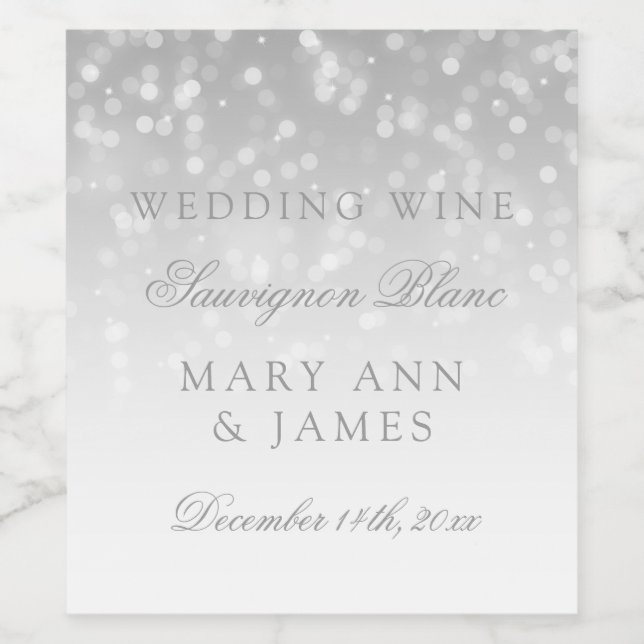 Wedding Wine Label Silver Bokeh Sparkle Lights (Single Label)