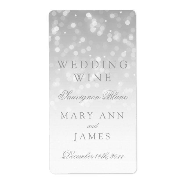 Wedding Wine Label Silver Bokeh Sparkle Lights (Front)