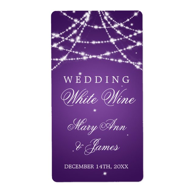 Wedding Wine Label Sparkling String Purple (Front)
