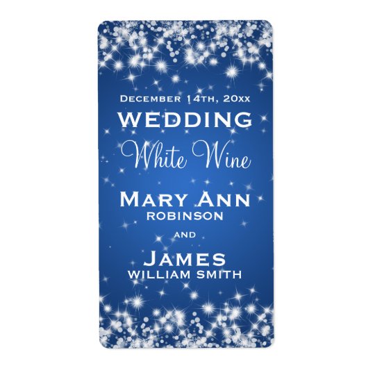 Wedding Wine Label Winter Sparkle Blue Shipping Label