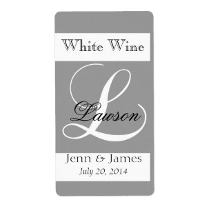 Wedding Wine Labels Silver Grey Monogram L