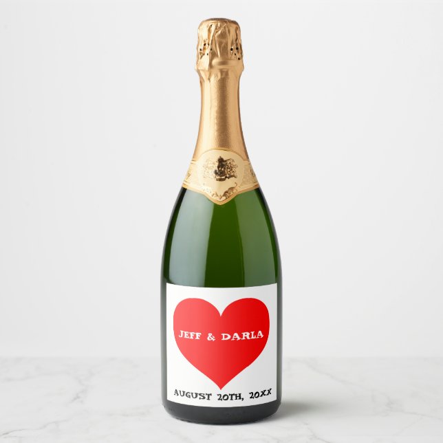 WEDDING WINE RED HEART LABEL CUSTOM PERSONALIZED (Front)