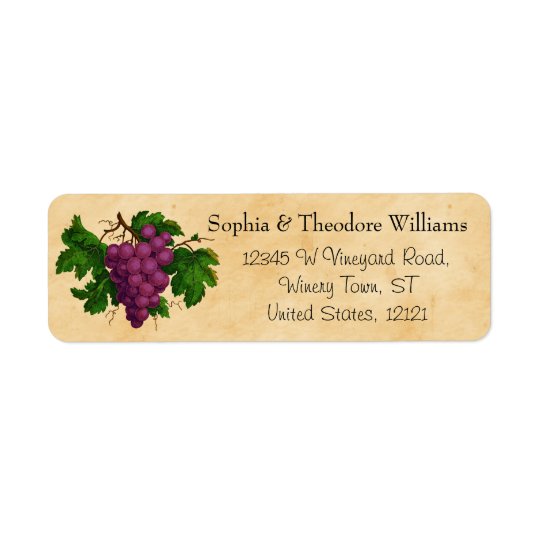 Wedding Wine | Tasting Party Vintage Purple Grapes Return Address Label