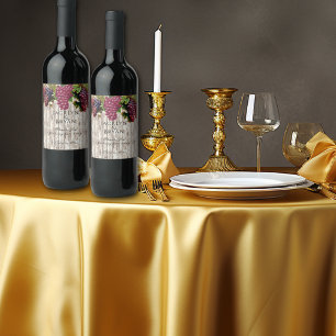 Wedding Wine Watercolor Grapes White Wood Panel Wine Label