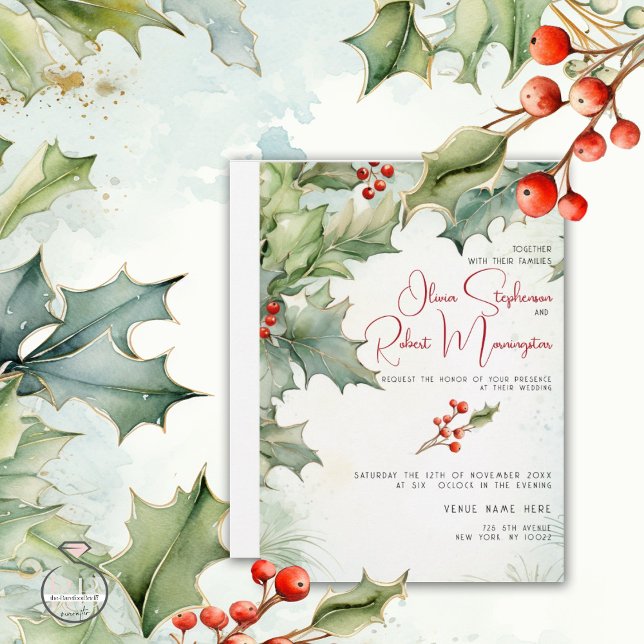 Wedding | Winter Holly and Berries Invitation (Creator Uploaded)