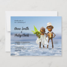 Wedding winter invitation with Acorn elves in love
