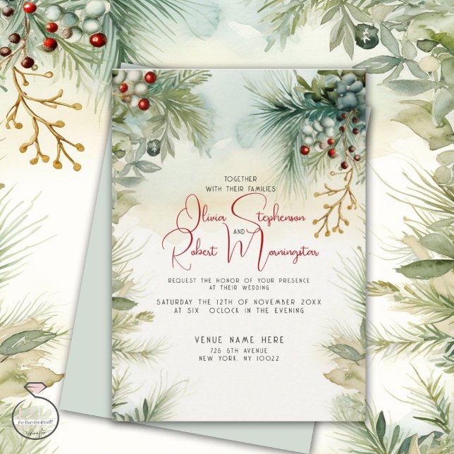Wedding | Winter Watercolor Greenery  Invitation (Creator Uploaded)