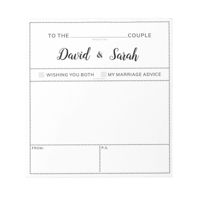 Wedding Wishes Advice Game Notepad (Front)