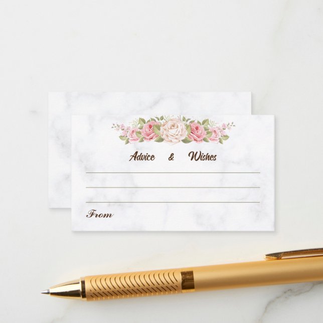 Wedding Wishes Elegant Rose Flower Wedding Advice Enclosure Card (Front/Back In Situ)