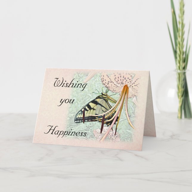 Wedding Wishes Swallowtail Butterfly on Lily Card (Front)
