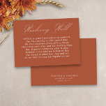 Wedding Wishing Well Calligraphy Script Terracotta Enclosure Card<br><div class="desc">Modern wedding wishing well insert card with elegant script calligraphy and editable poem. Minimalist yet striking design in terracotta and white. Coordinating invitations, stationery and day of event decor can be found in my Wedding Colours collection. If you would like different colours or additional templates for matching products, please message...</div>