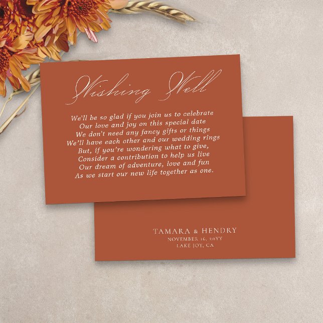 Wedding Wishing Well Calligraphy Script Terracotta Enclosure Card (Simple terracotta wedding wishing well card from my Wedding Colors collection)