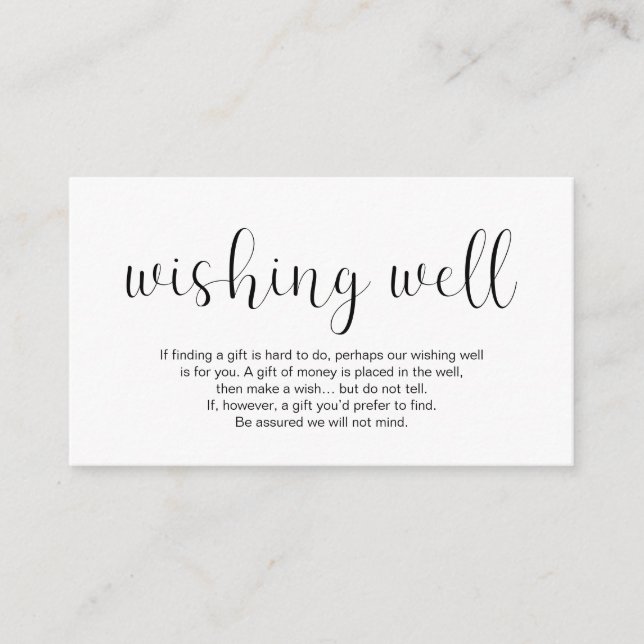 Wedding Wishing Well, Minimal design, Black font Enclosure Card (Front)