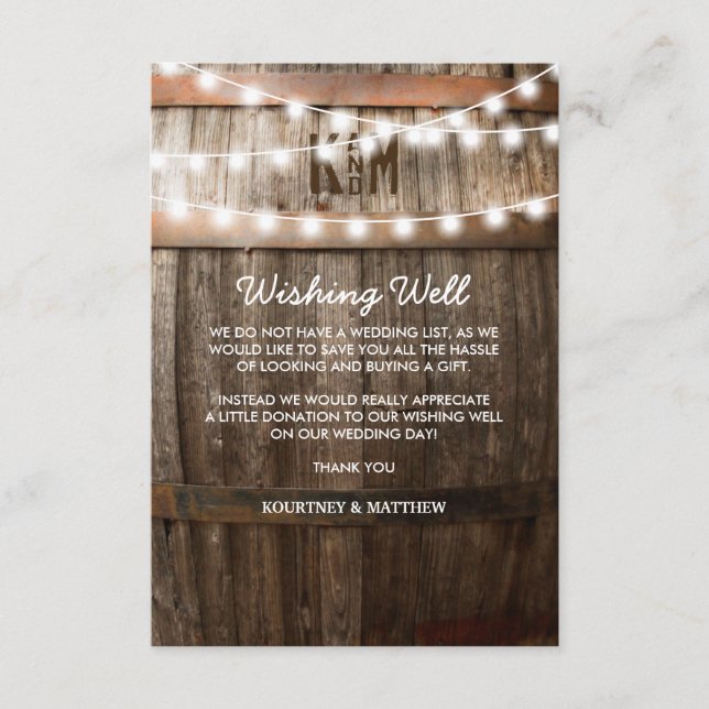 Wedding Wishing Well Rustic Country Barrel Enclosure Card (Front)