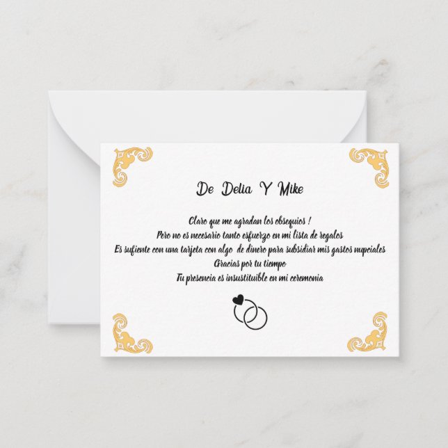 Wedding with gift list card (Front)