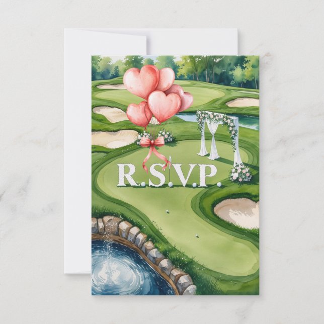 Wedding with golf ball on green   RSVP card (Front)