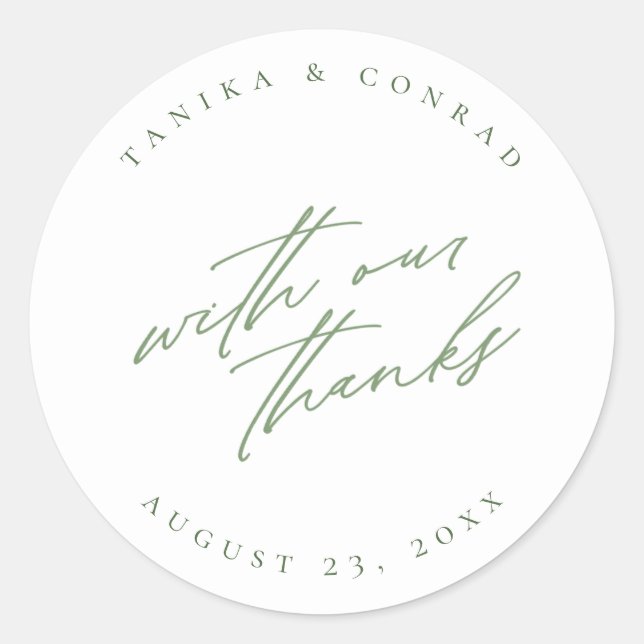 Wedding With Our Thanks Green/Wht ID954 Classic Round Sticker (Front)