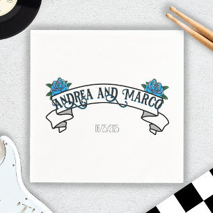Wedding With Tattoos, Black and White Rose Tattoo  Napkin