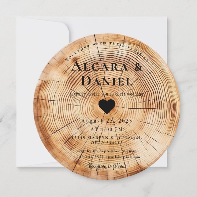 Wedding Wood Cut Unique Custom Invitation (Front)