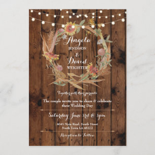 Wedding Wood Fall in Love Wreath Party Invitation