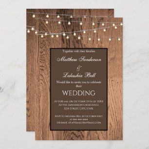 Wedding Wood Rustic Fairy Lights Invitation