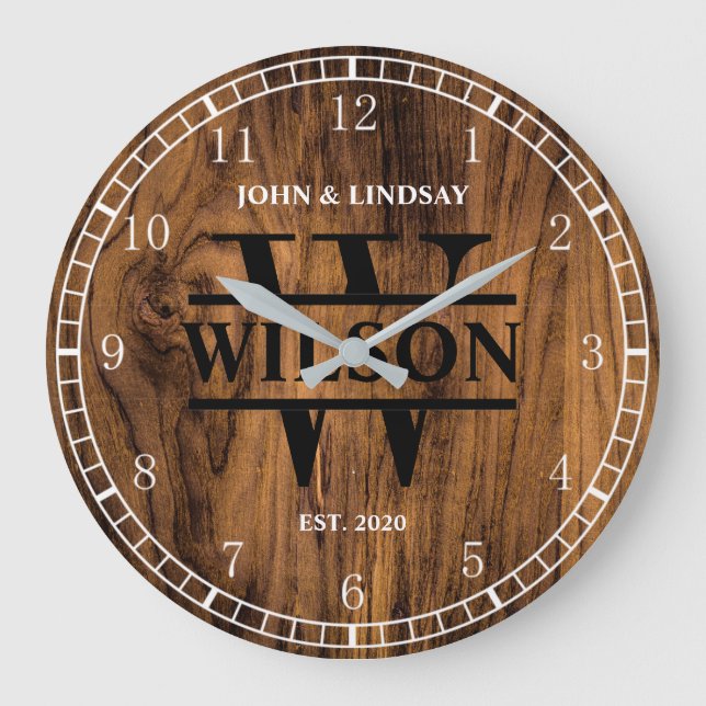 Wedding Wood Texture (Personalise) Large Clock (Front)