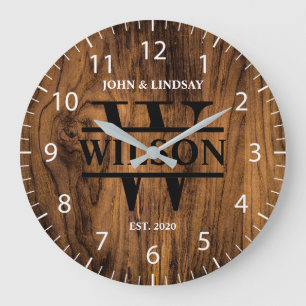 Wedding Wood Texture (Personalise) Large Clock