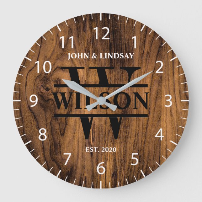 Wedding Wood Texture (Personalise) Large Clock (Front)