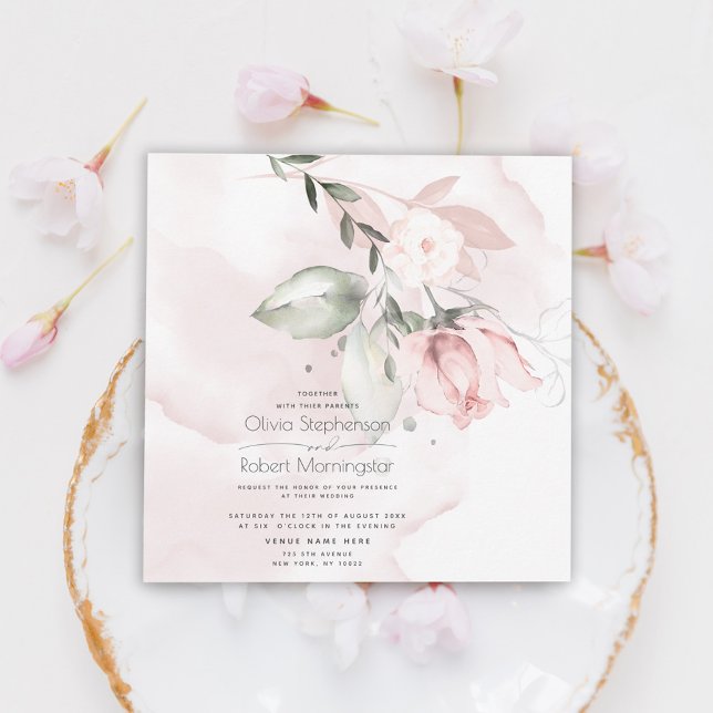 Wedding | Woodland Blush Pink Rose Invitation (Creator Uploaded)