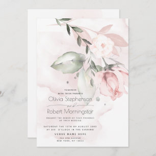 Wedding Woodland Blush Pink Rose Invitation