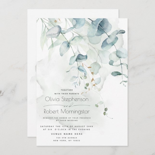 Wedding | Woodland Greenery Boho Eucalyptus Invita Invitation (Front/Back)