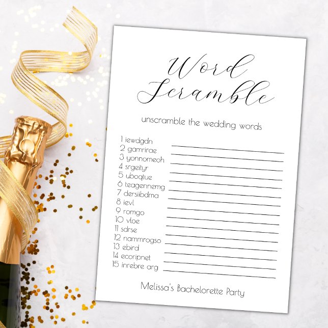 Wedding Word Scramble Bachelorette Party Game Card (wedding word scramble bachelorette party game word scramble bridal shower elegant minimalist)