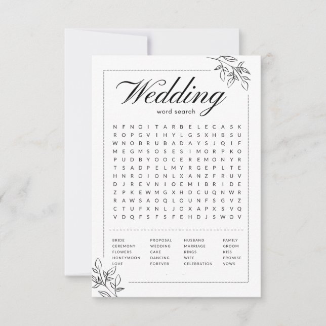 Wedding Word Search Bridal Shower Game Cards (Front)
